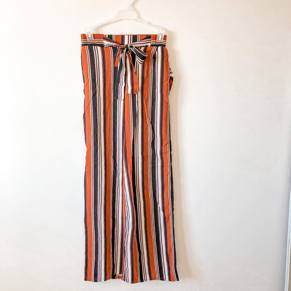 Ambiance Apparel Orange Striped Wide Leg Pants